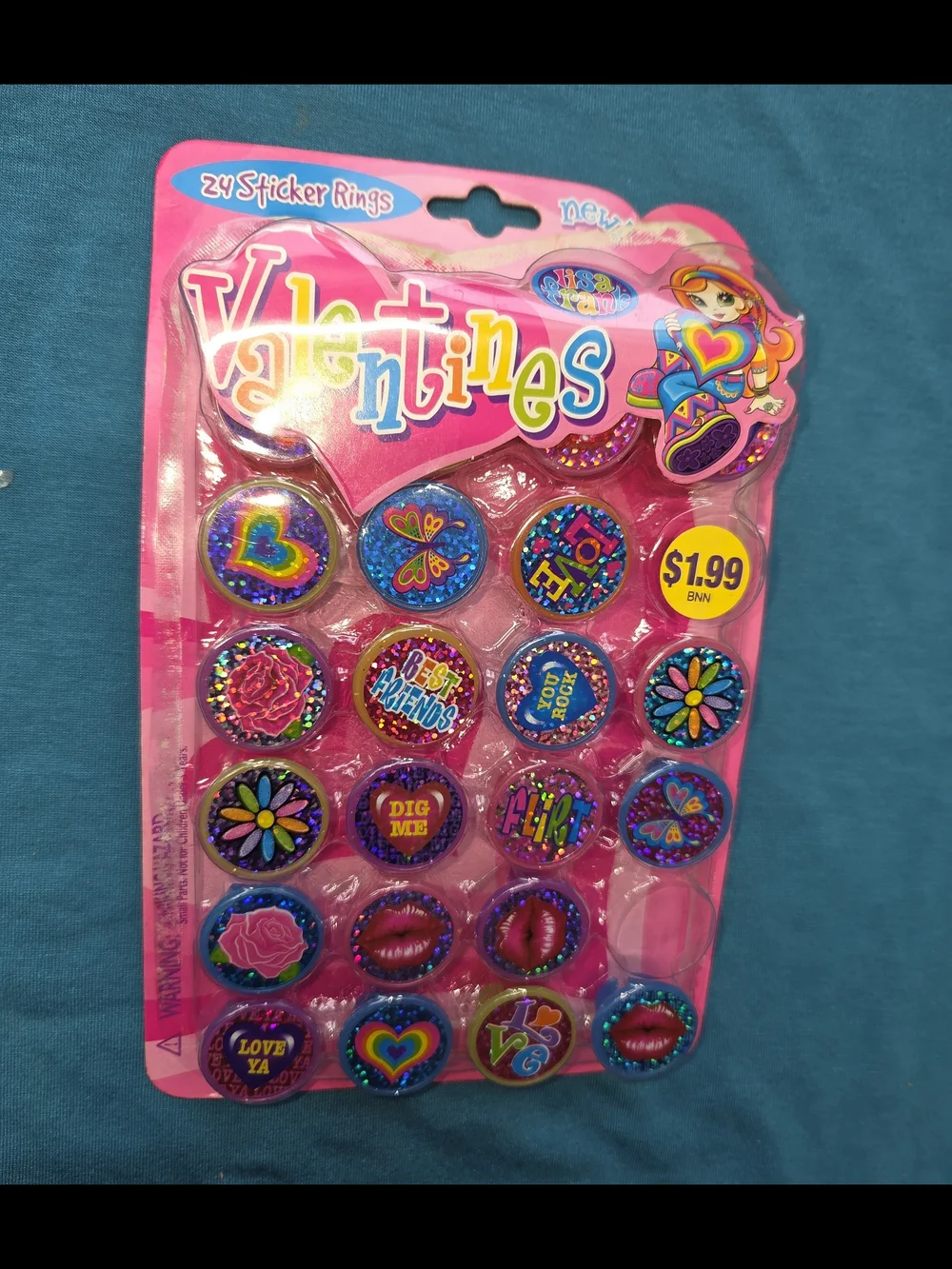 Vintage Lisa Frank Valentines Sticker Rings